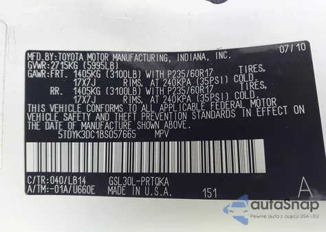 2011 Toyota Sienna Xle from USA, damaged, VIN 5TDYK3DC1BS057665